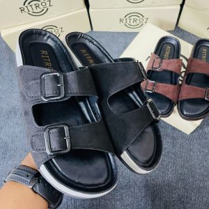 Black Double Strap Suede Sandal