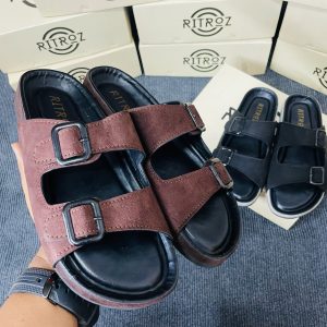 Chocolate Double Strap Suede Sandal
